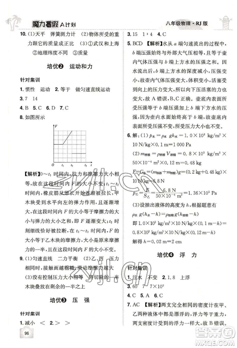 江西美術出版社2022魔力暑假A計劃八年級物理人教版參考答案