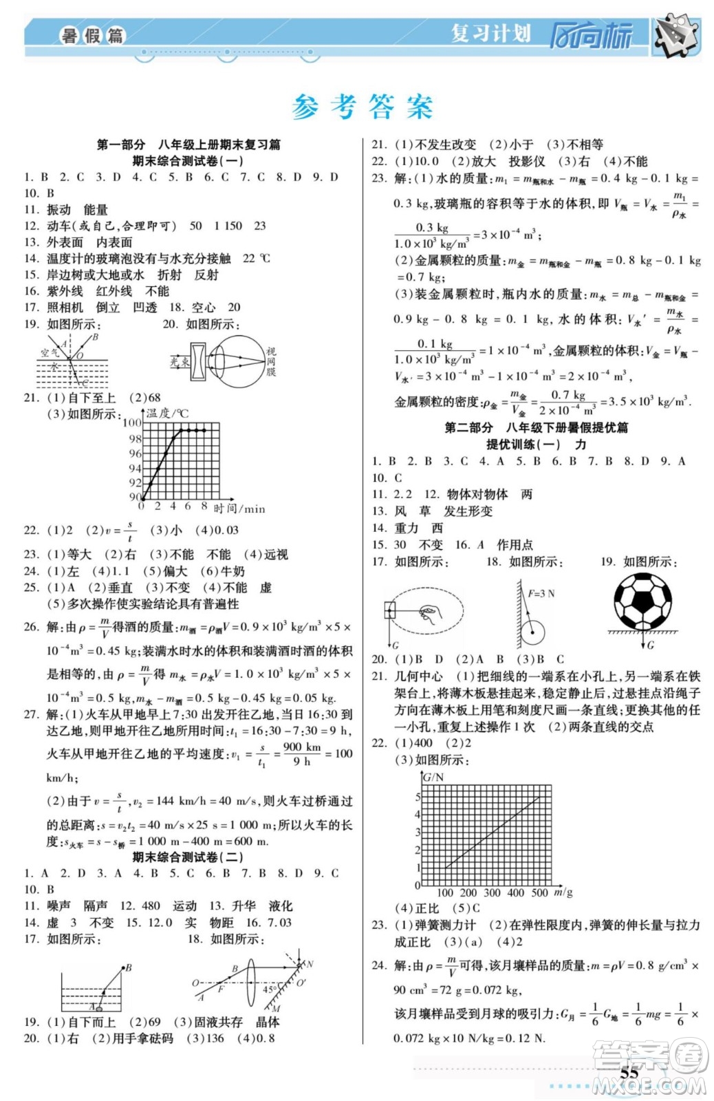 陽光出版社2022復(fù)習(xí)計(jì)劃風(fēng)向標(biāo)暑假八年級(jí)物理RJ人教版答案