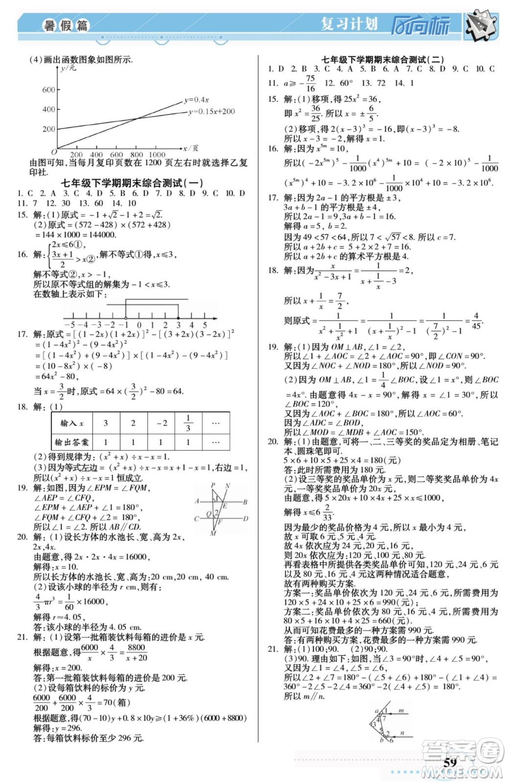 陽(yáng)光出版社2022復(fù)習(xí)計(jì)劃風(fēng)向標(biāo)暑假七年級(jí)數(shù)學(xué)滬科版答案