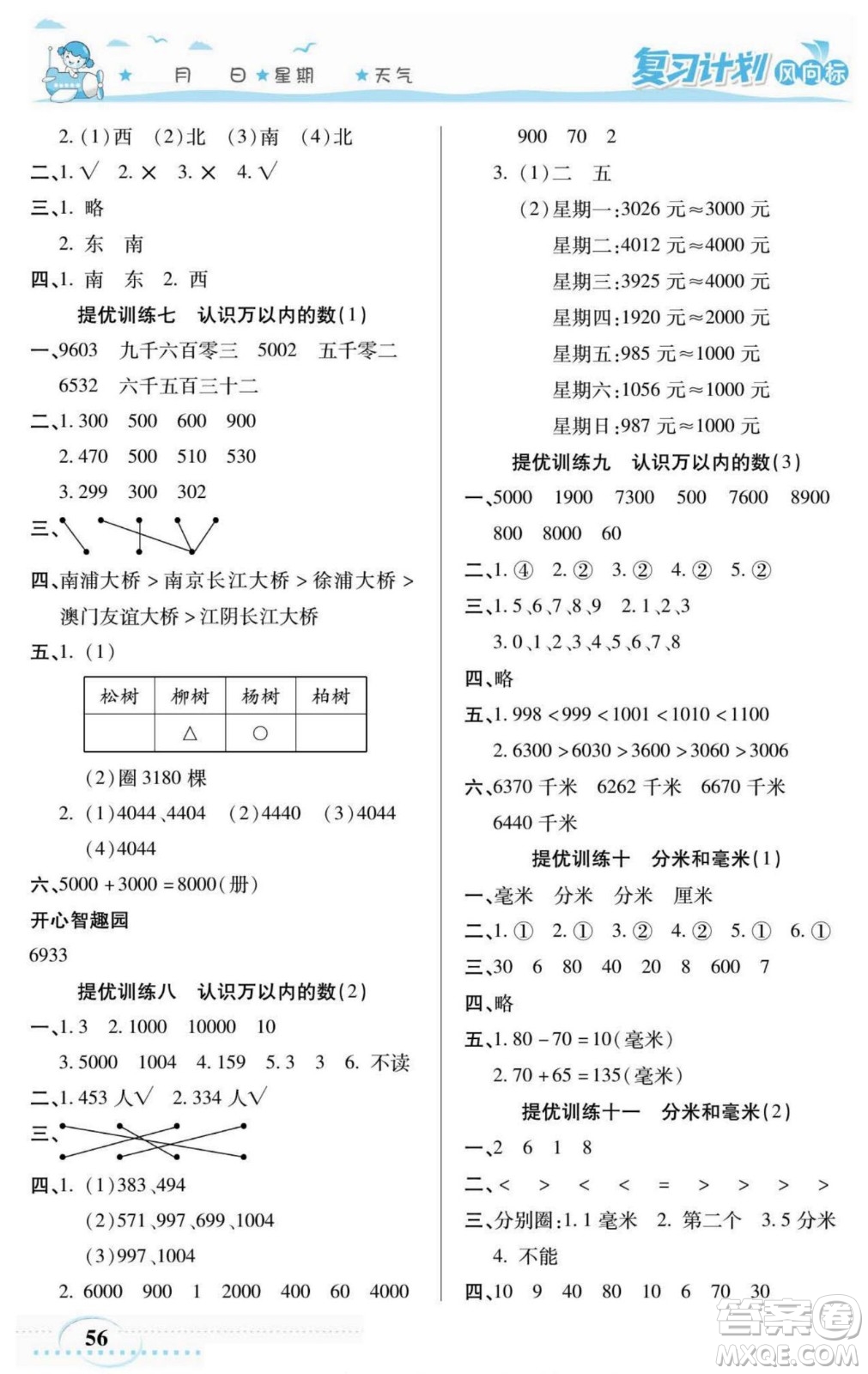 陽光出版社2022復(fù)習(xí)計劃風(fēng)向標(biāo)暑假二年級數(shù)學(xué)蘇教版答案