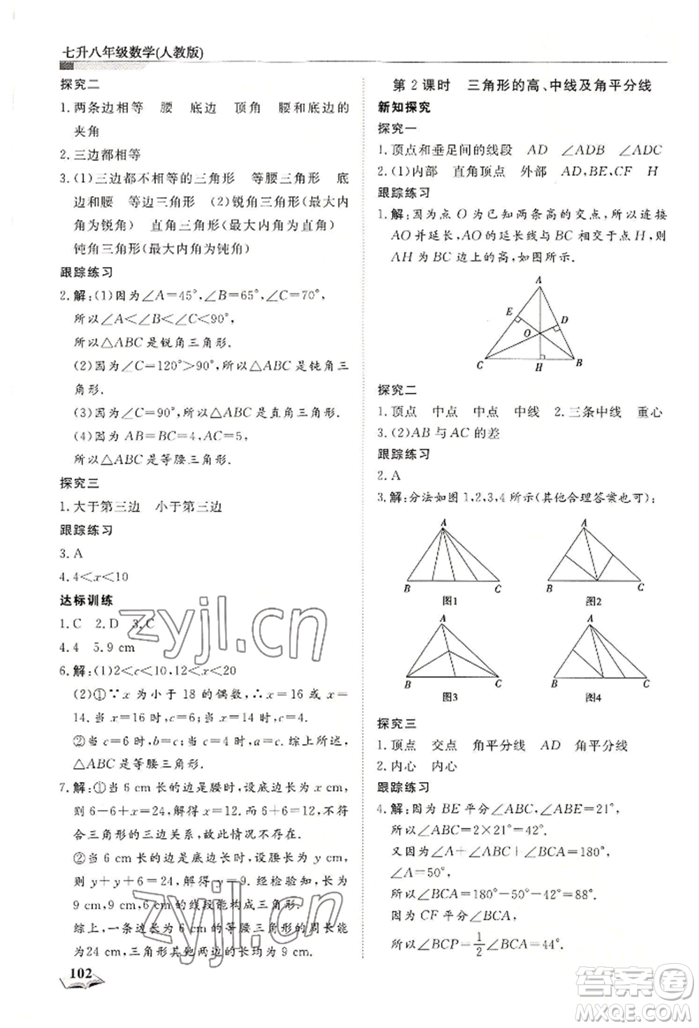 天津科學(xué)技術(shù)出版社2022暑假銜接超車(chē)道七升八數(shù)學(xué)人教版參考答案