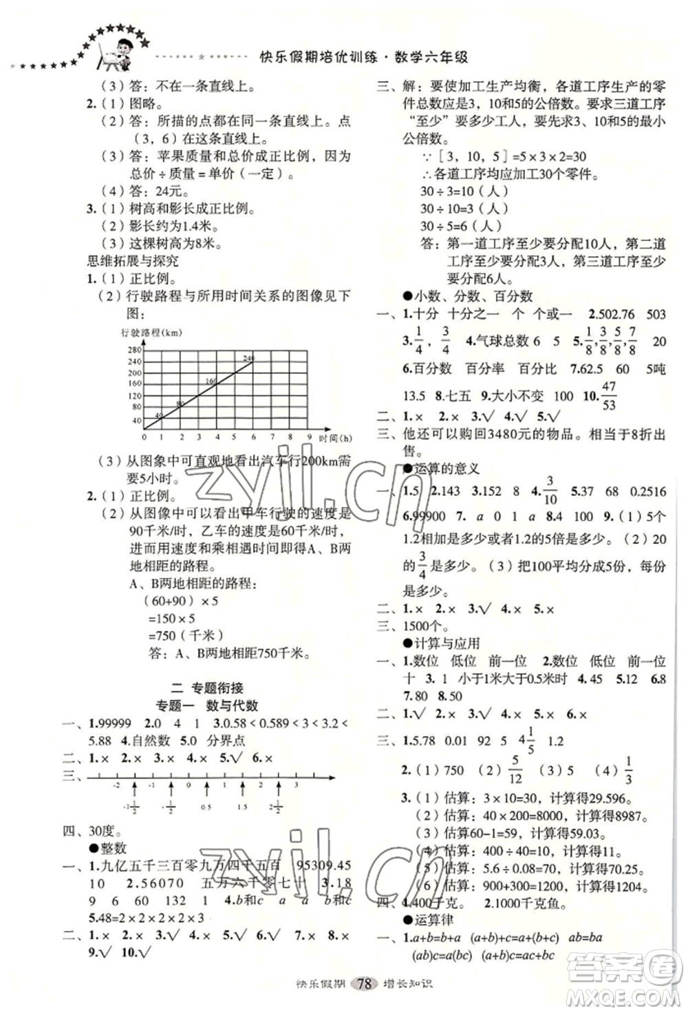 四川大學出版社2022快樂假期走進名校培優(yōu)訓練銜接教材暑假六升七數(shù)學通用版參考答案