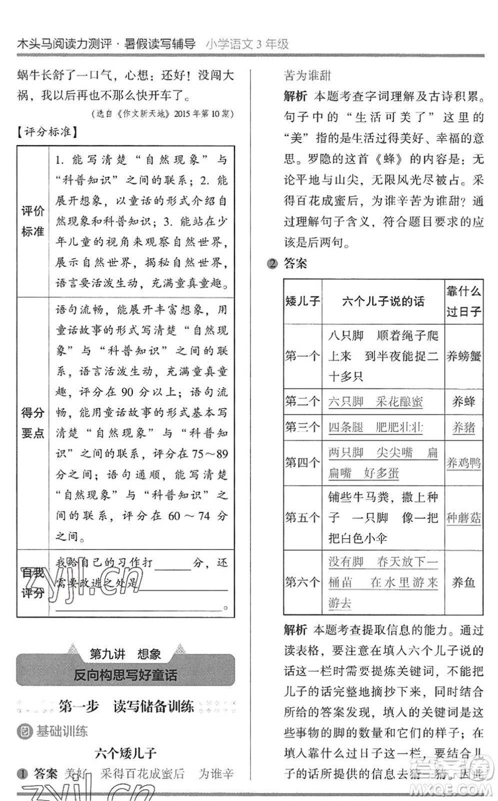 湖南師范大學(xué)出版社2022木頭馬閱讀力測(cè)評(píng)暑假讀寫(xiě)輔導(dǎo)三年級(jí)語(yǔ)文通用版答案