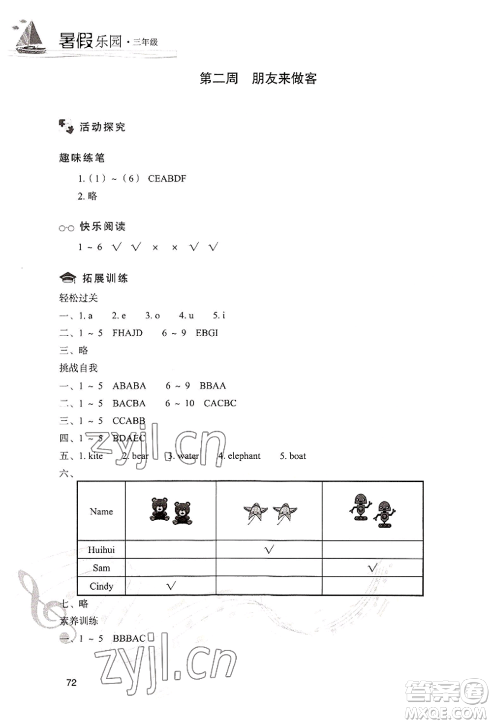 現(xiàn)代教育出版社2022暑假樂園三年級(jí)英語(yǔ)人教版參考答案