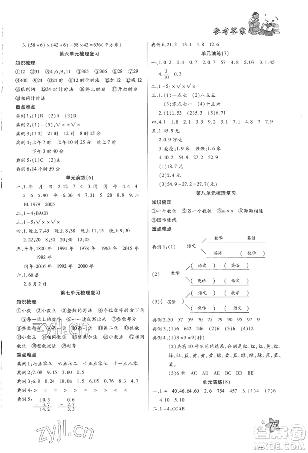 河北科學(xué)技術(shù)出版社2022輕松總復(fù)習(xí)假期作業(yè)輕松暑假三年級數(shù)學(xué)人教版參考答案