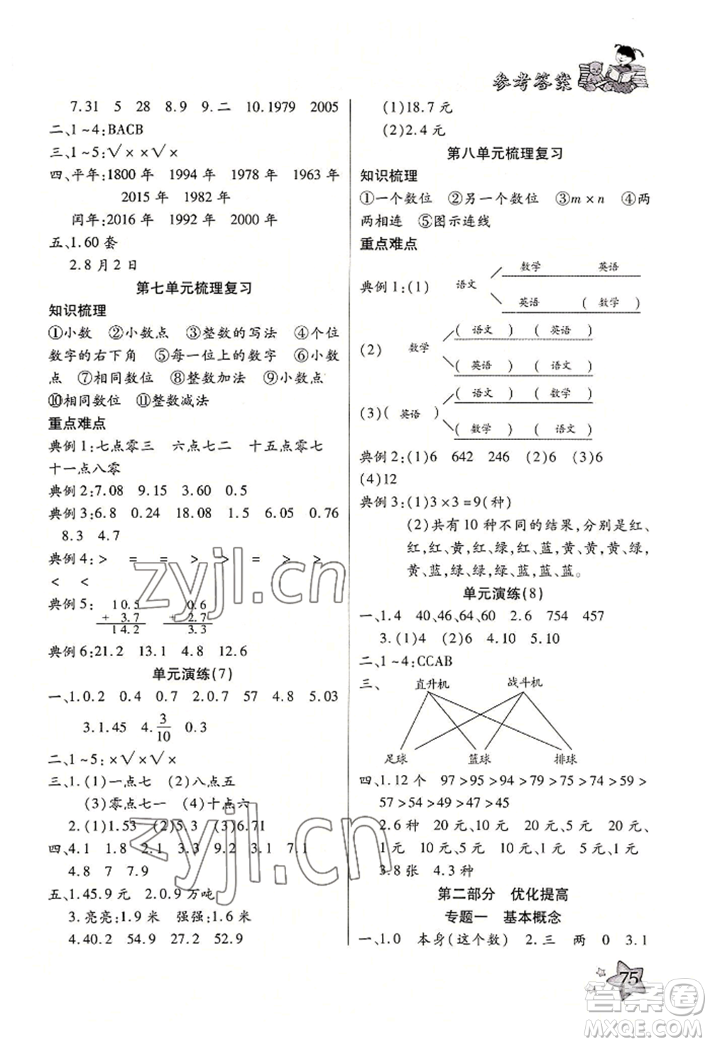 河北科學(xué)技術(shù)出版社2022輕松總復(fù)習(xí)暑假作業(yè)三年級數(shù)學(xué)人教版參考答案