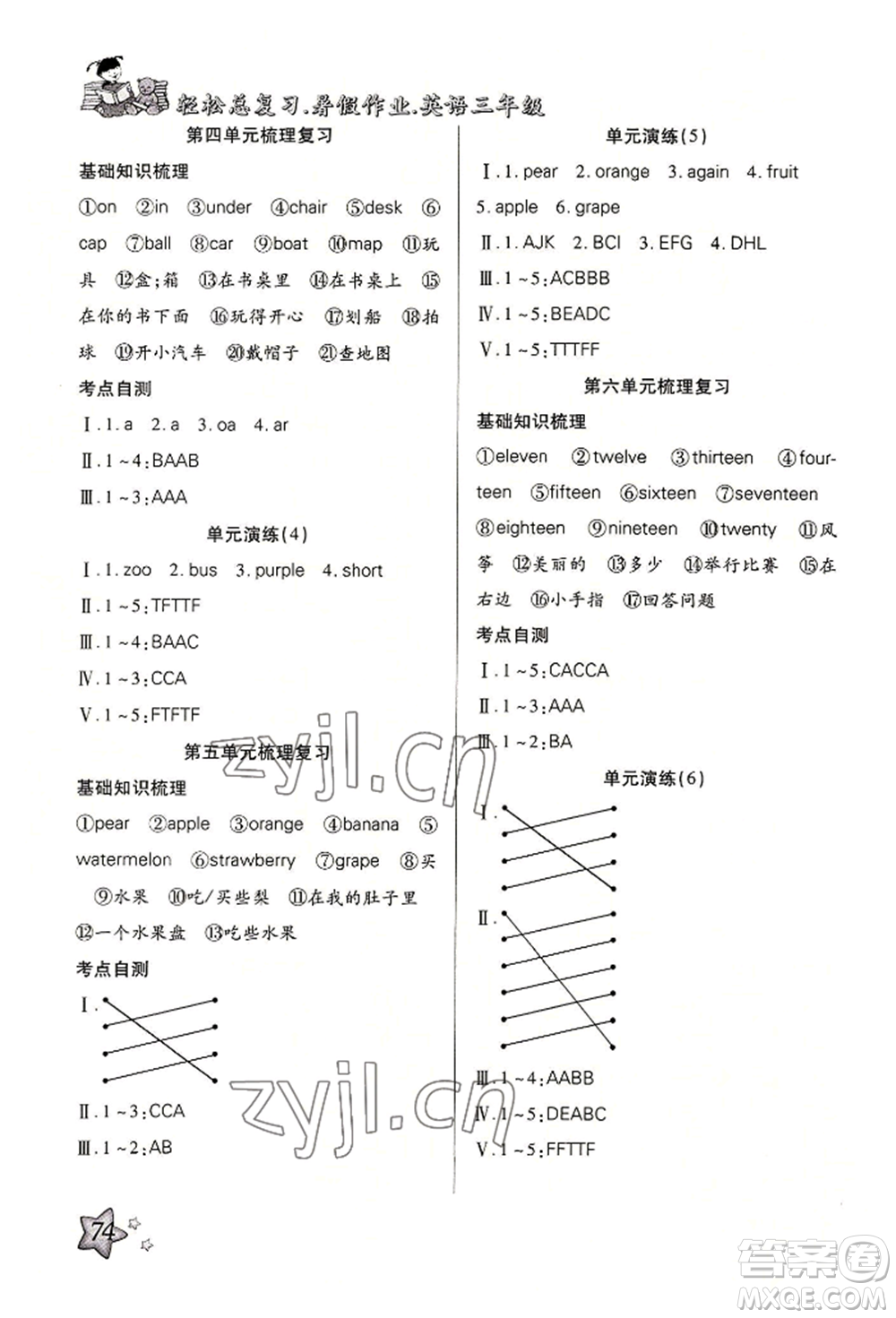 河北科學(xué)技術(shù)出版社2022輕松總復(fù)習(xí)暑假作業(yè)三年級(jí)英語(yǔ)人教版參考答案