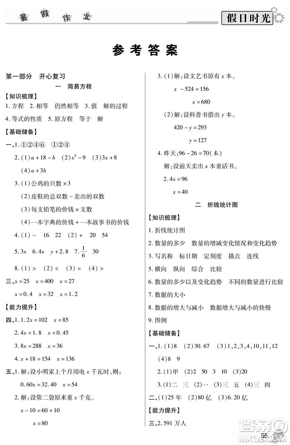 陽光出版社2022小學生快樂暑假假日時光數(shù)學五升六蘇教版答案