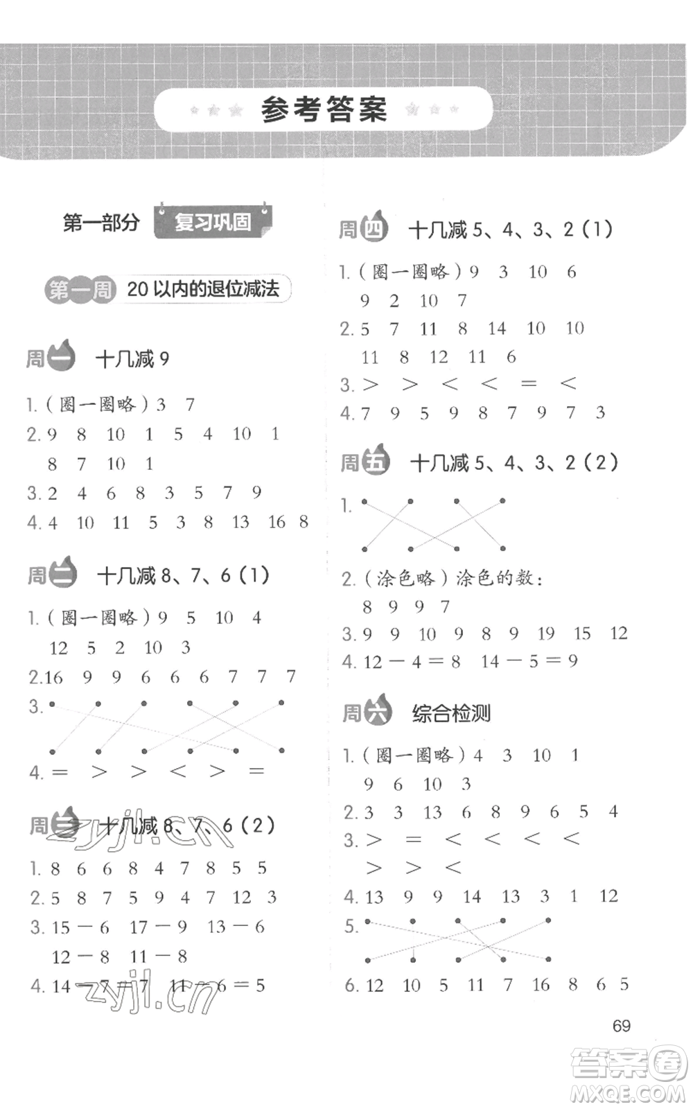 湖南教育出版社2022開心教育暑假口算題一升二數(shù)學(xué)通用版參考答案