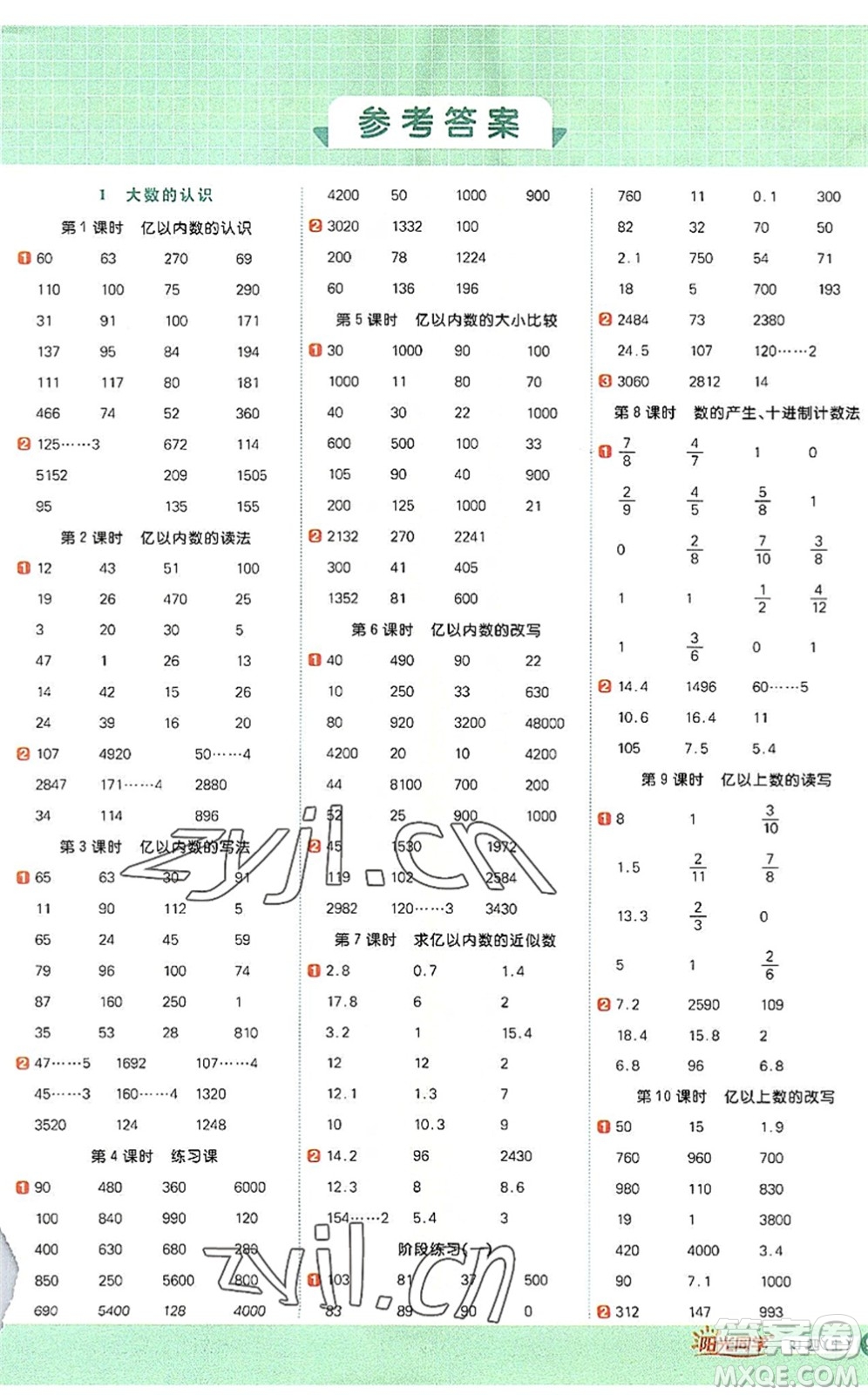 江西教育出版社2022陽光同學(xué)計算小達(dá)人四年級數(shù)學(xué)上冊RJ人教版答案