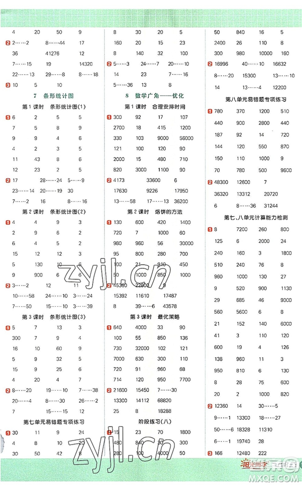 江西教育出版社2022陽光同學(xué)計算小達(dá)人四年級數(shù)學(xué)上冊RJ人教版答案