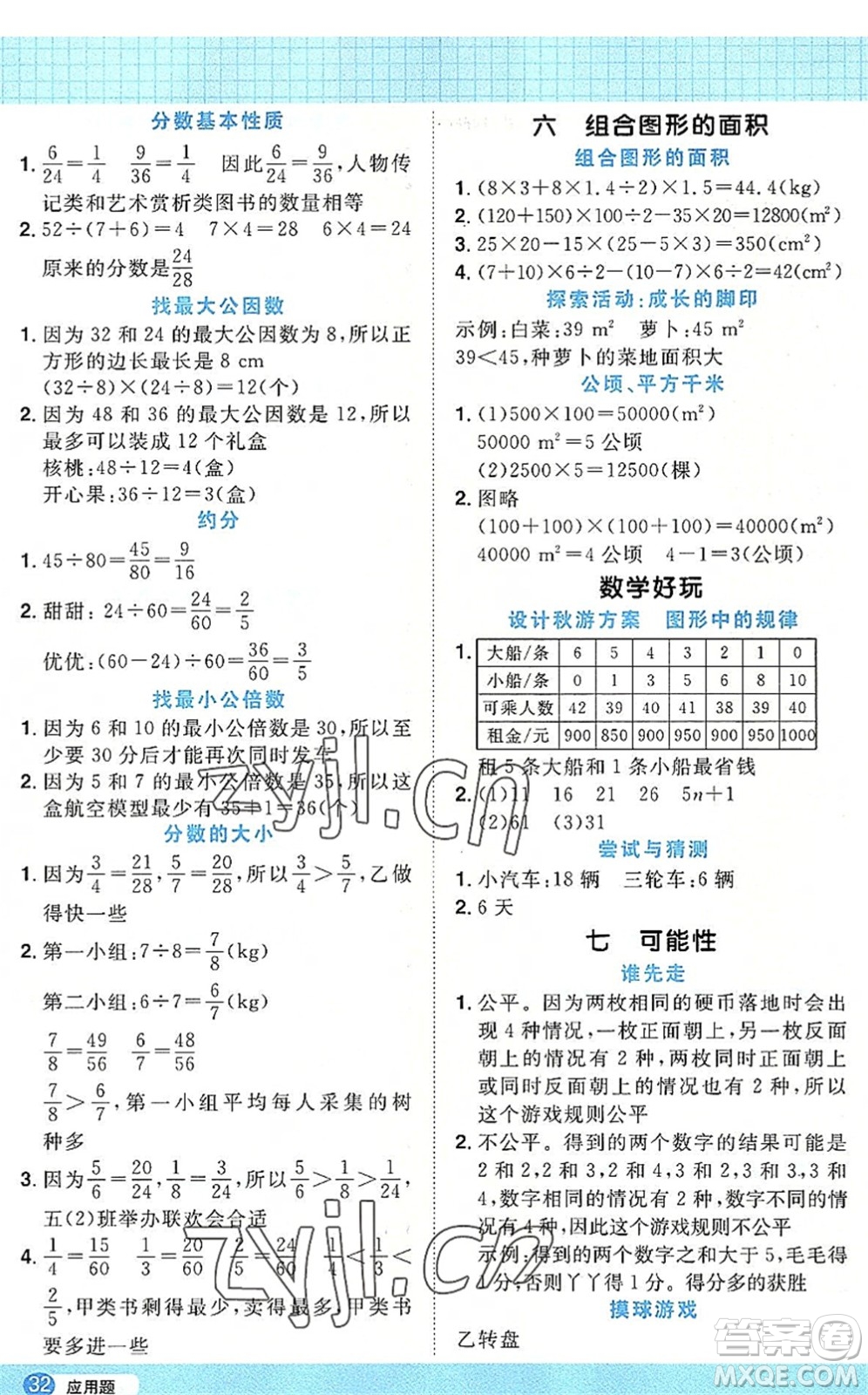 江西教育出版社2022陽光同學計算小達人五年級數(shù)學上冊BS北師版答案