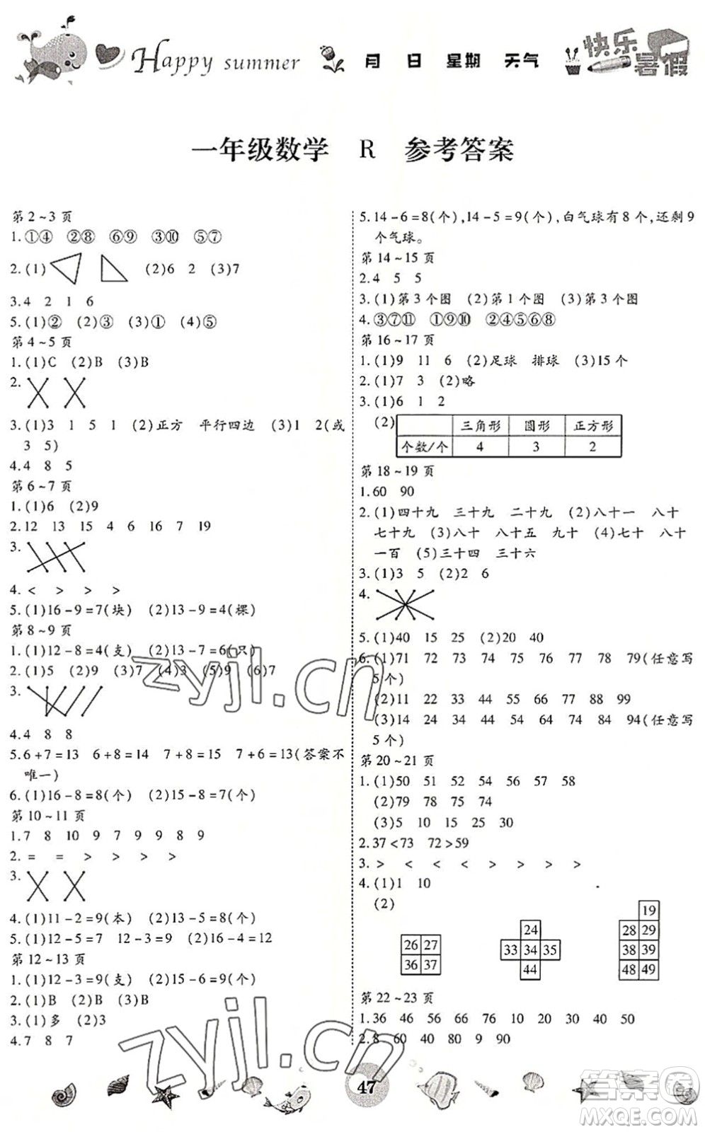 云南科技出版社2022智趣暑假作業(yè)一年級數(shù)學(xué)R人教版答案