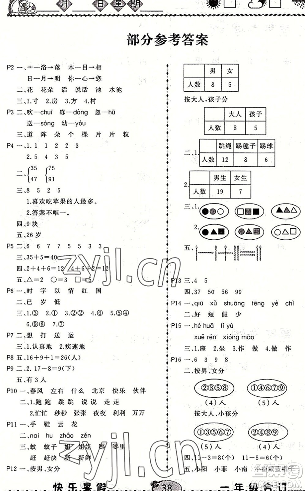 云南人民出版社2022快樂暑假一年級(jí)合訂本語(yǔ)文數(shù)學(xué)通用版答案