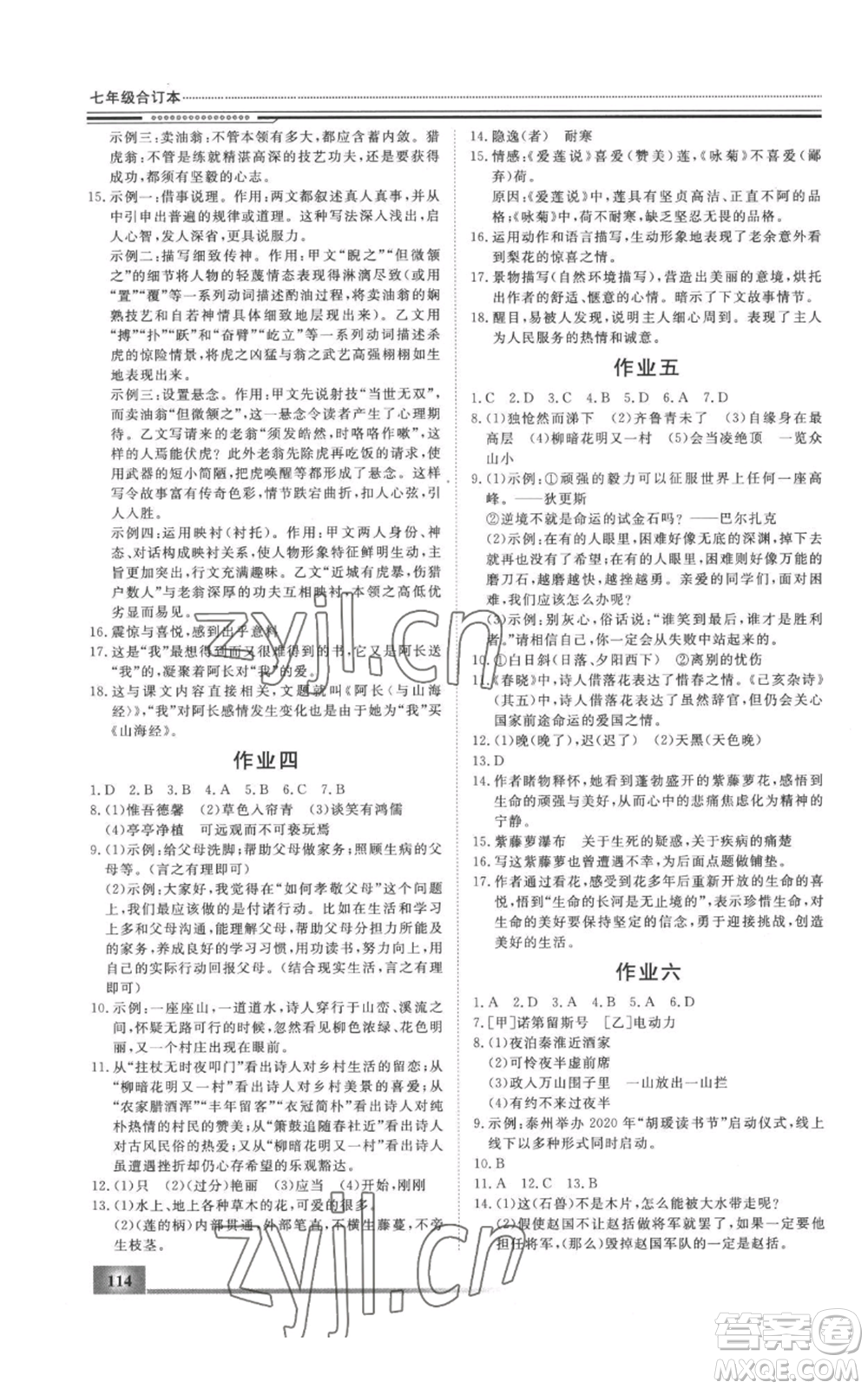 北京工業(yè)大學(xué)出版社2022文軒假期生活指導(dǎo)暑假七年級(jí)合訂本通用版參考答案