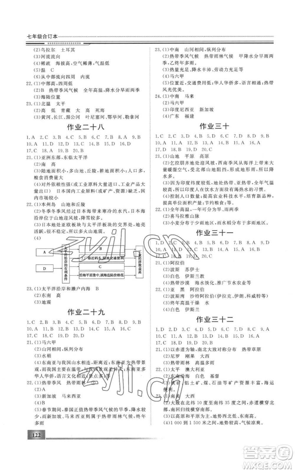 北京工業(yè)大學(xué)出版社2022文軒假期生活指導(dǎo)暑假七年級(jí)合訂本通用版參考答案