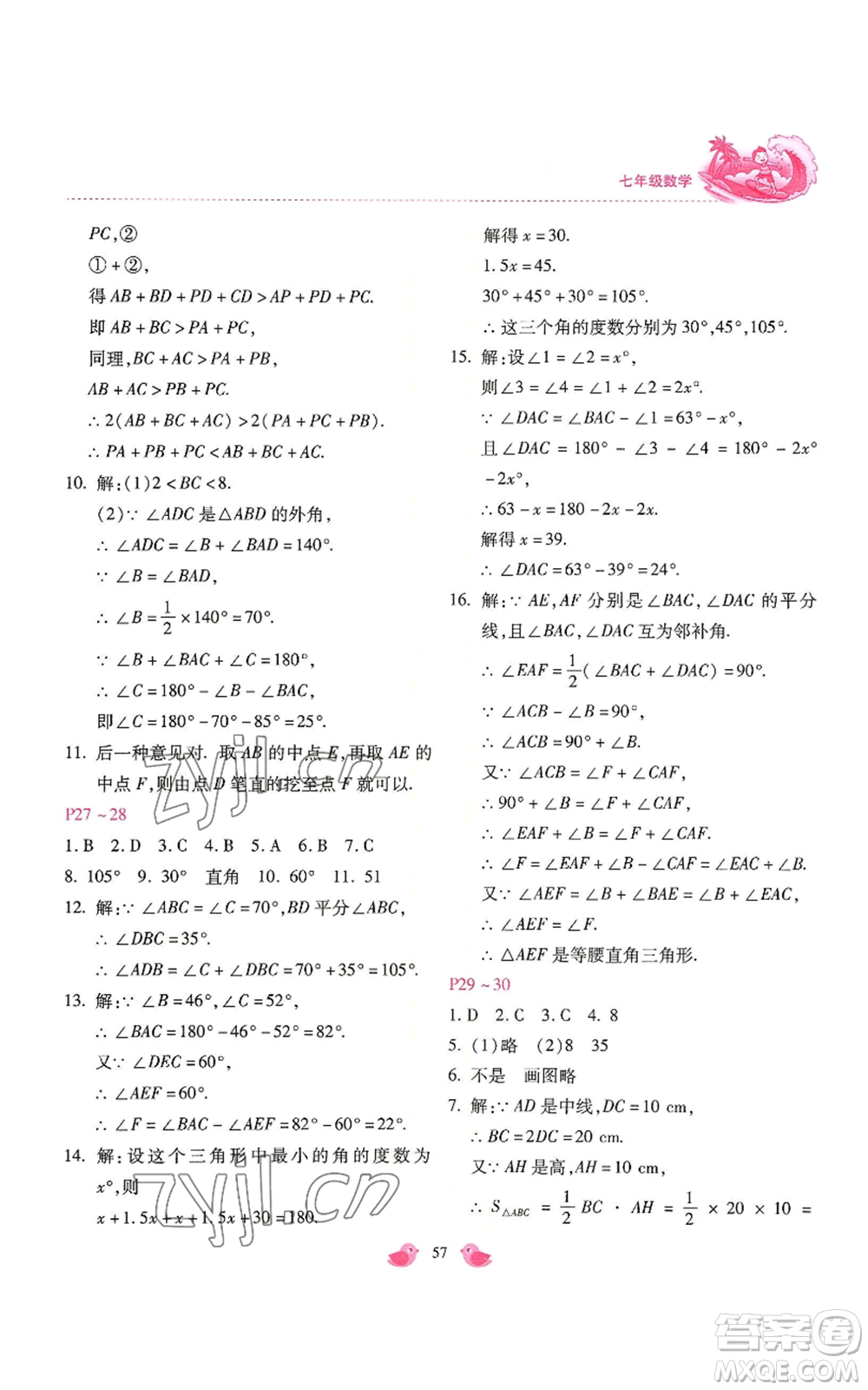 河北少年兒童出版社2022世超金典暑假樂園七年級數(shù)學(xué)北師大版參考答案