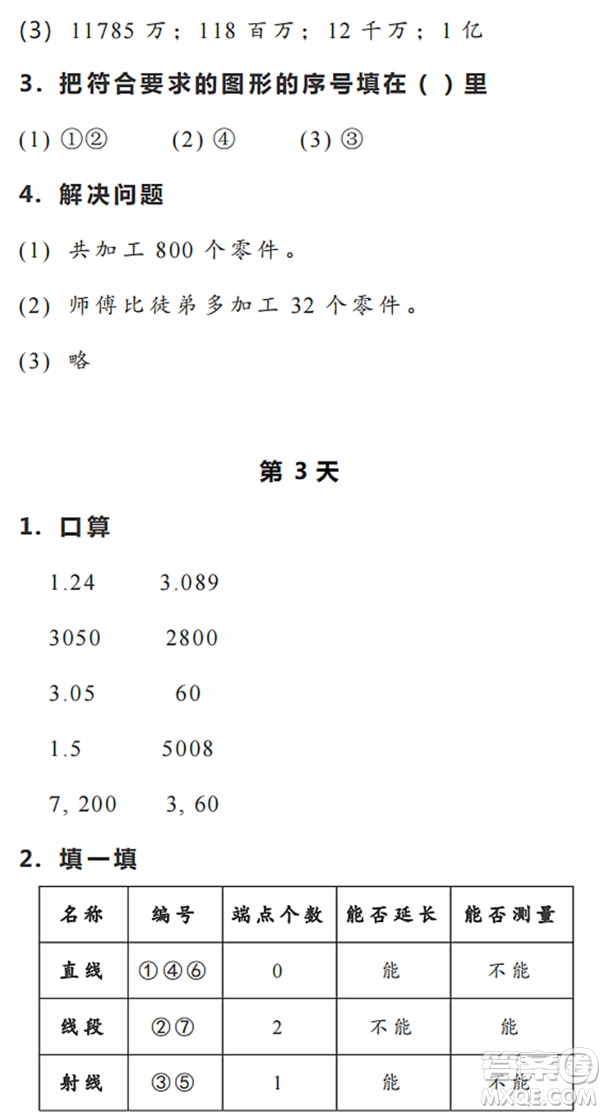 浙江教育出版社2022暑假作業(yè)本四年級數(shù)學(xué)科學(xué)R人教版答案