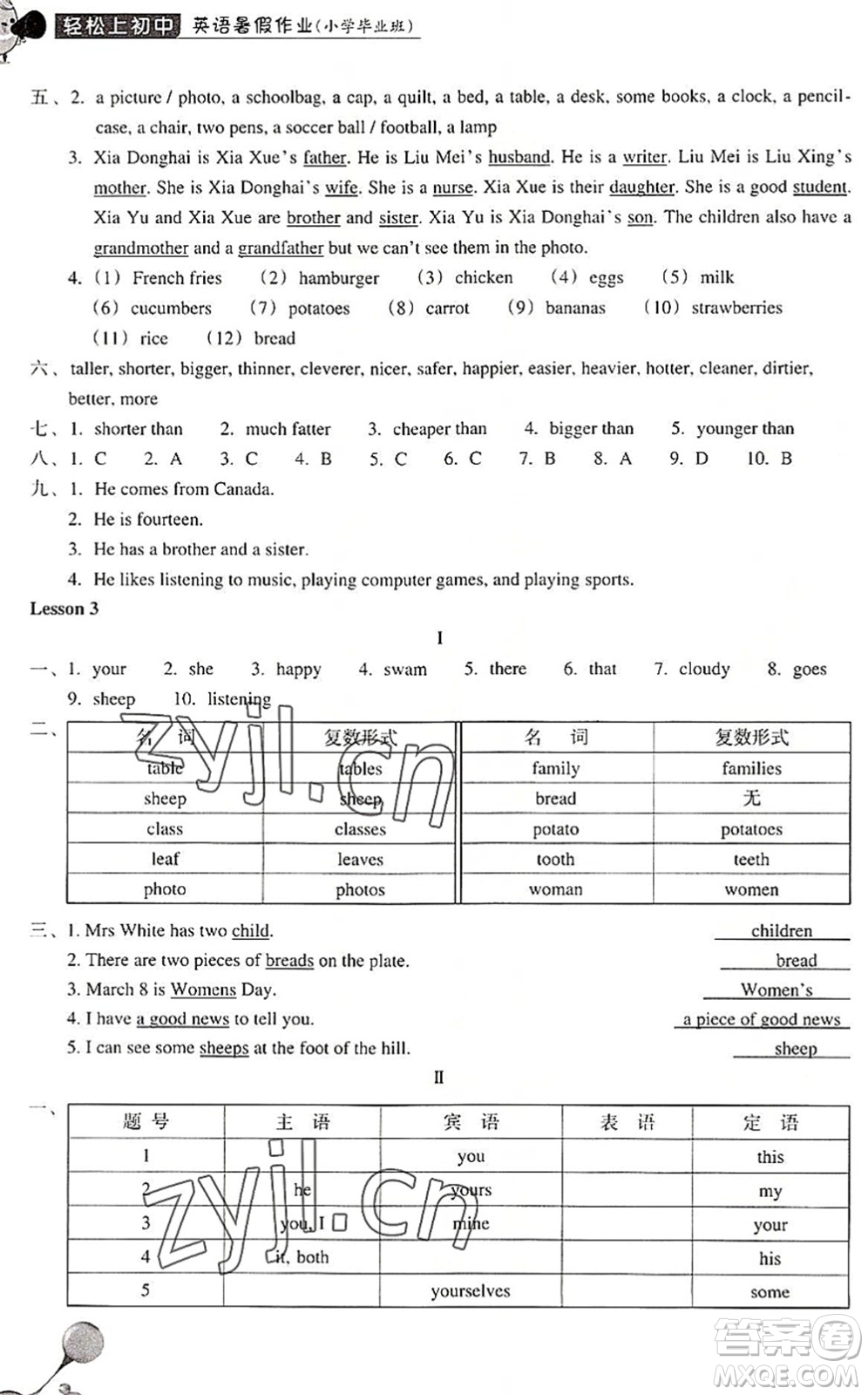 浙江教育出版社2022輕松上初中小學(xué)畢業(yè)班英語(yǔ)暑假作業(yè)人教版答案