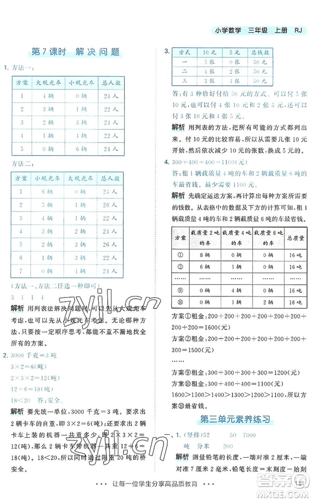 教育科學(xué)出版社2022秋季53天天練三年級數(shù)學(xué)上冊RJ人教版答案