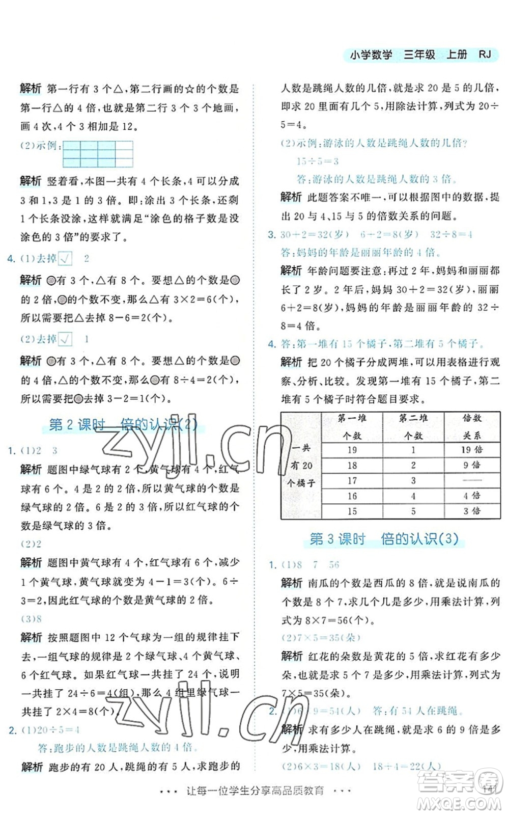 教育科學(xué)出版社2022秋季53天天練三年級數(shù)學(xué)上冊RJ人教版答案