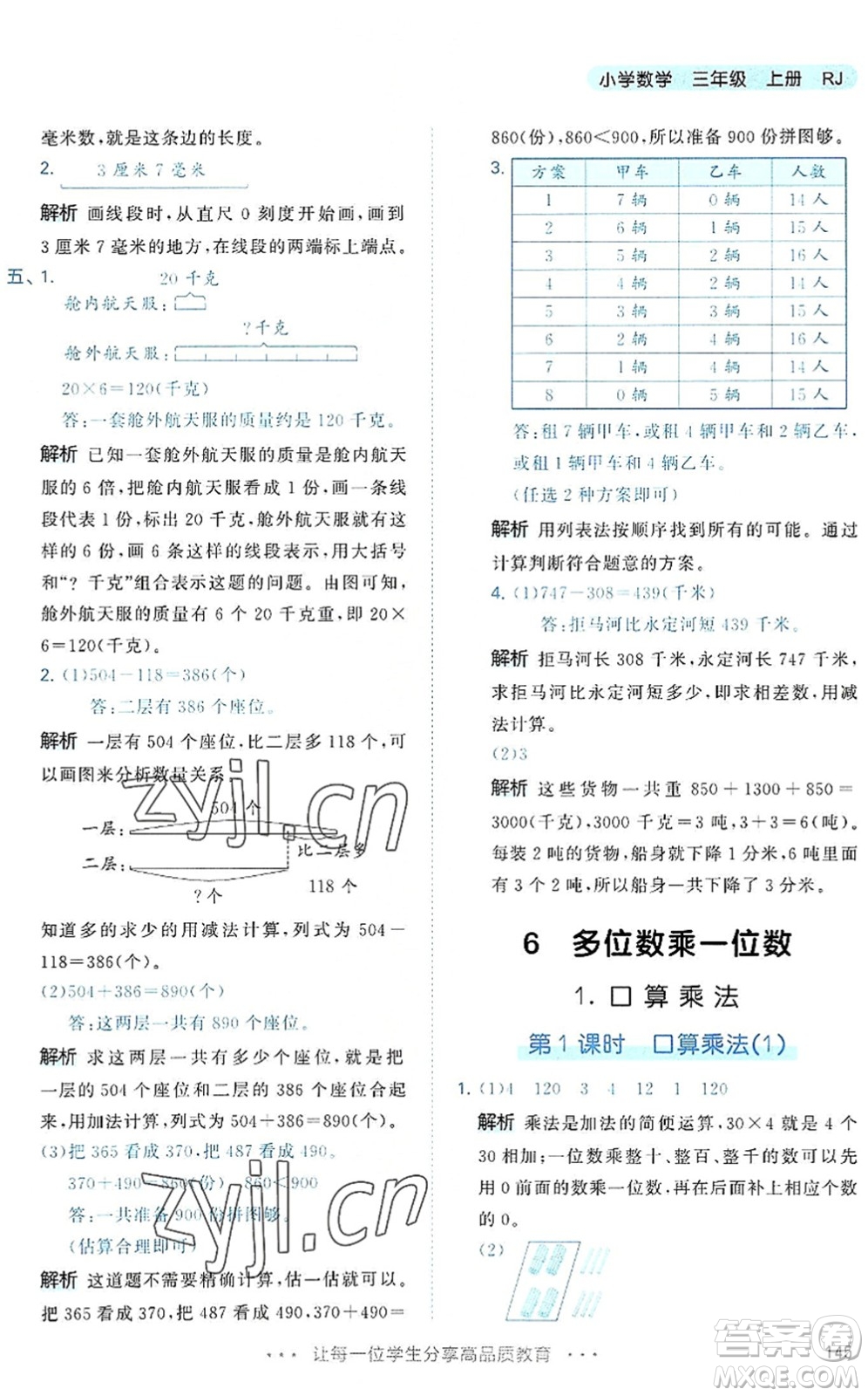 教育科學(xué)出版社2022秋季53天天練三年級數(shù)學(xué)上冊RJ人教版答案