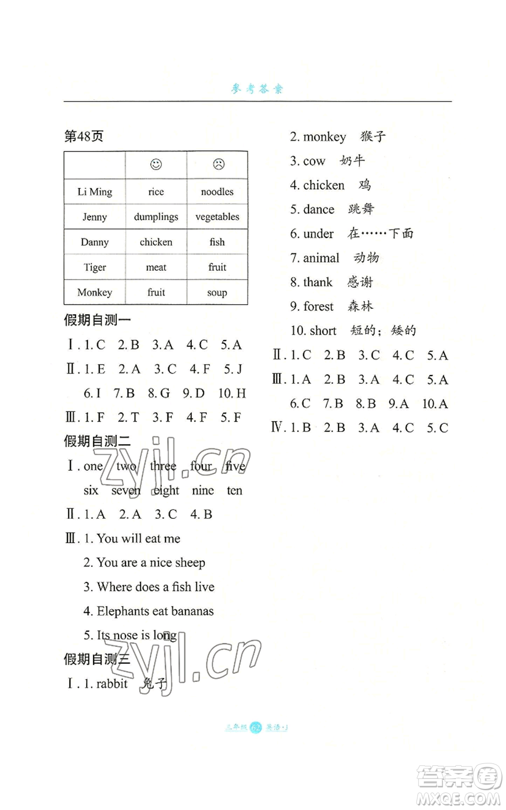 河北少年兒童出版社2022假期生活三年級起點三年級暑假英語冀教版參考答案