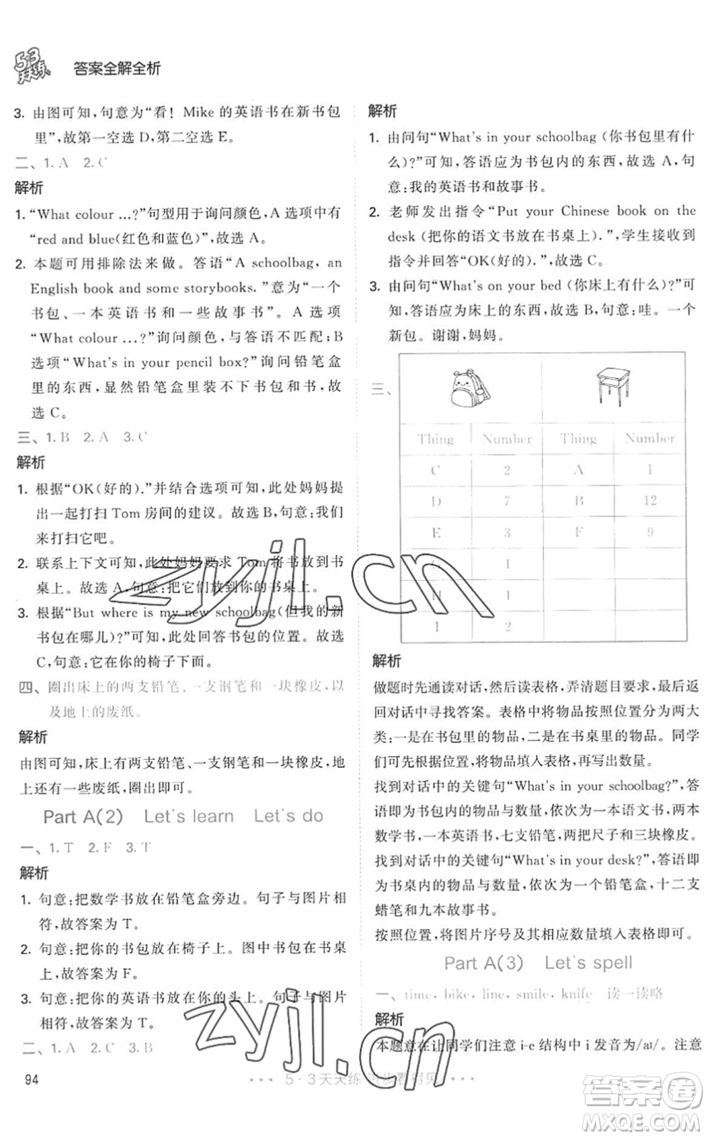 教育科學(xué)出版社2022秋季53天天練四年級(jí)英語(yǔ)上冊(cè)RP人教PEP版答案