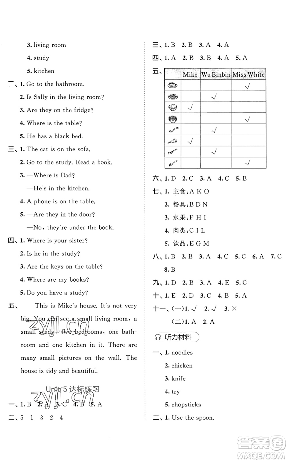 教育科學(xué)出版社2022秋季53天天練四年級(jí)英語(yǔ)上冊(cè)RP人教PEP版答案