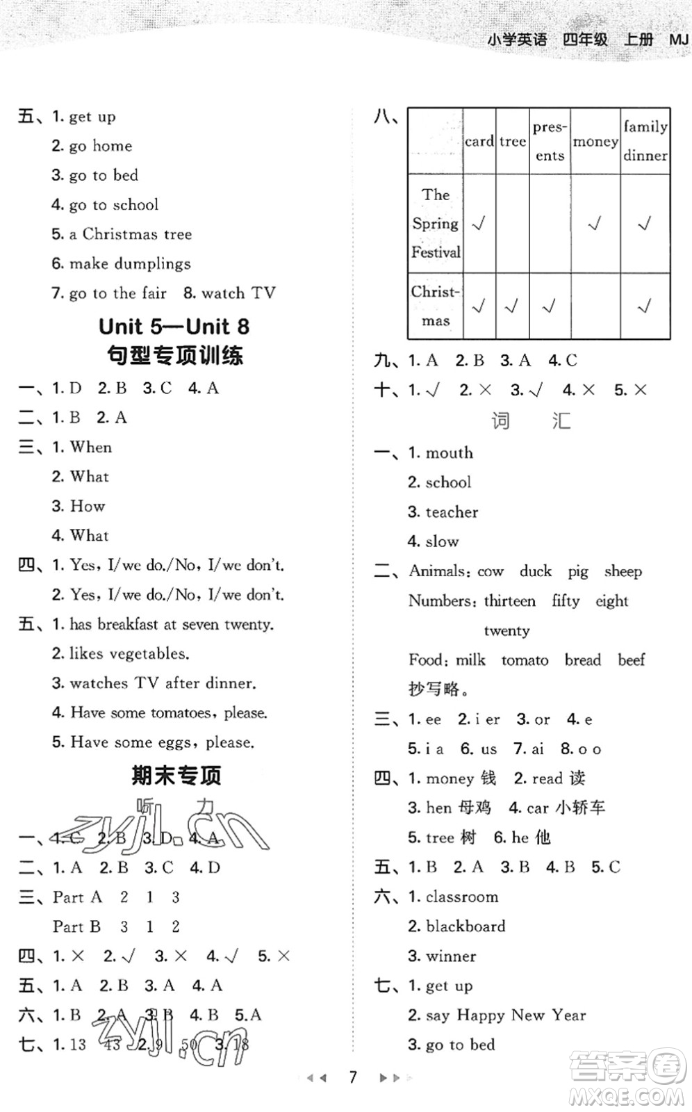 首都師范大學(xué)出版社2022秋季53天天練四年級英語上冊MJ閩教版答案