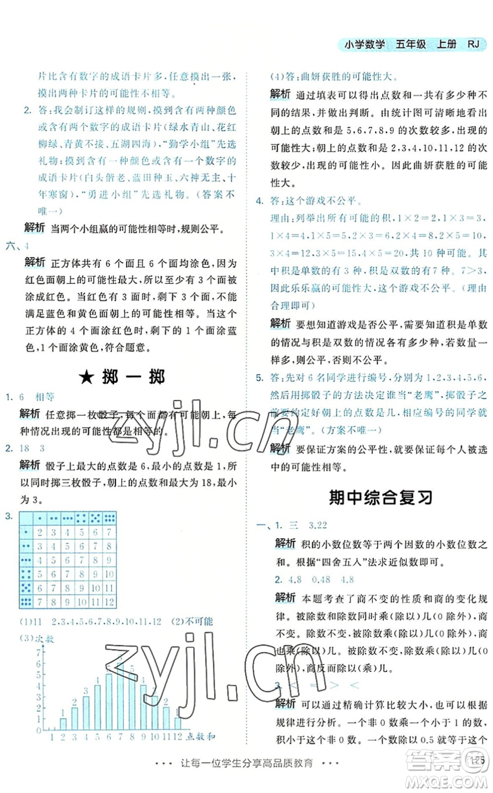 教育科學出版社2022秋季53天天練五年級數(shù)學上冊RJ人教版答案