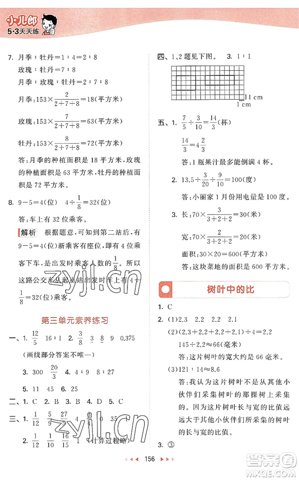 教育科學(xué)出版社2022秋季53天天練六年級(jí)數(shù)學(xué)上冊(cè)SJ蘇教版答案