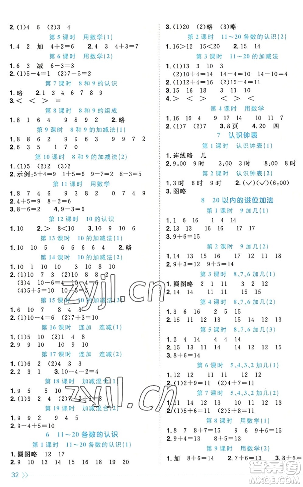 福建少年兒童出版社2022陽(yáng)光同學(xué)課時(shí)優(yōu)化作業(yè)一年級(jí)數(shù)學(xué)上冊(cè)RJ人教版福建專(zhuān)版答案