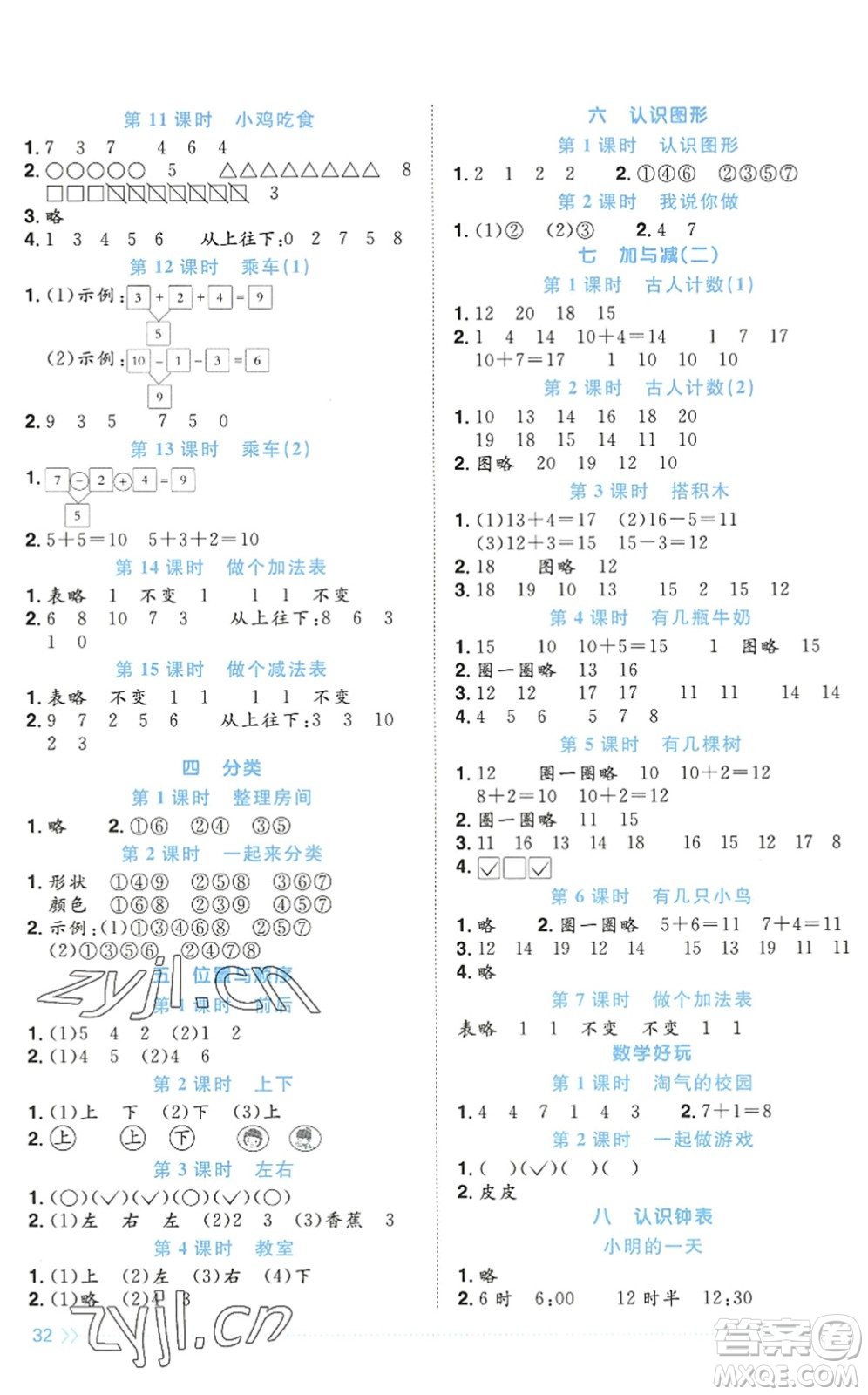 江西教育出版社2022陽(yáng)光同學(xué)課時(shí)優(yōu)化作業(yè)一年級(jí)數(shù)學(xué)上冊(cè)BS北師版答案