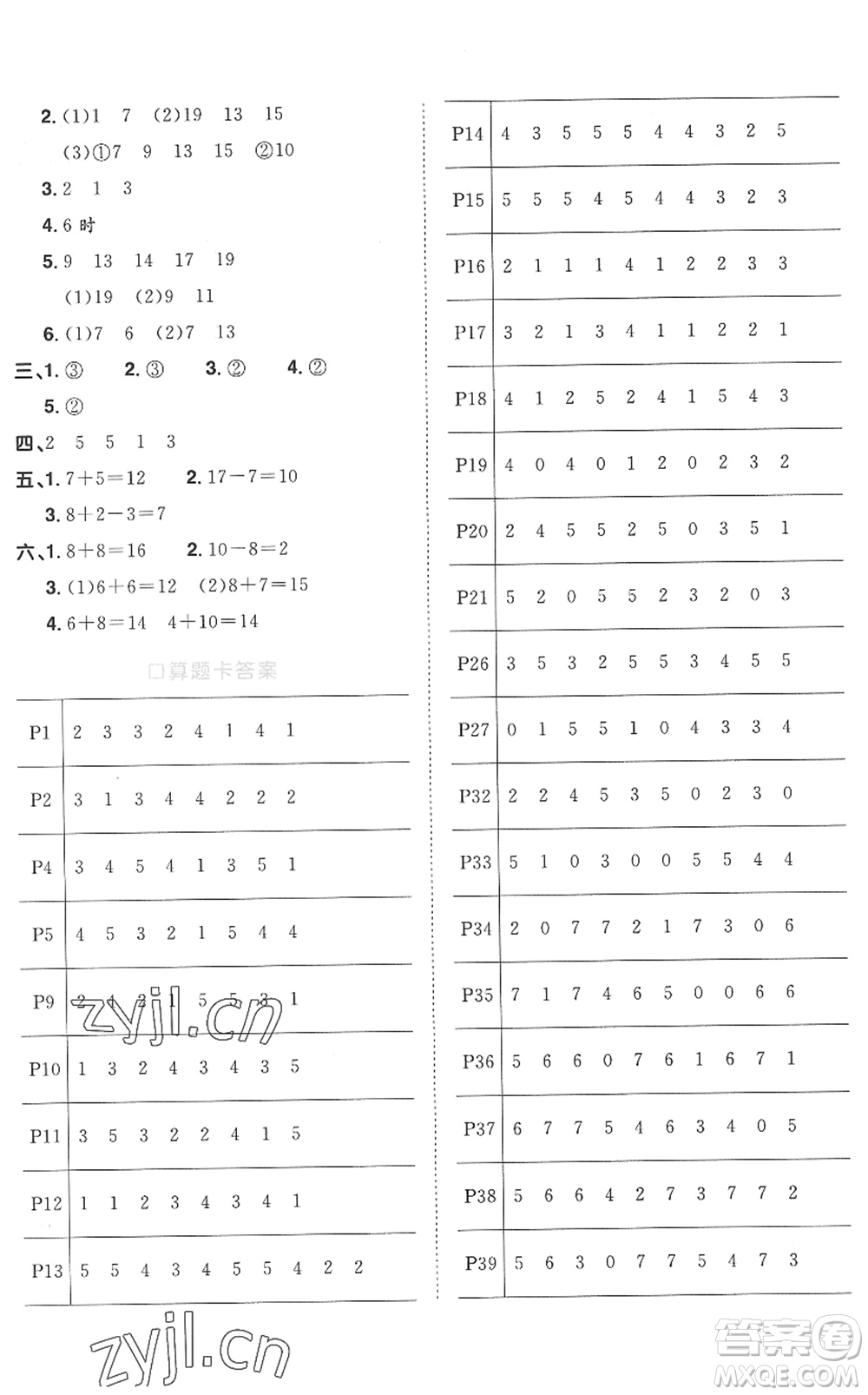 江西教育出版社2022陽光同學(xué)課時優(yōu)化作業(yè)一年級數(shù)學(xué)上冊RJ人教版菏澤專版答案