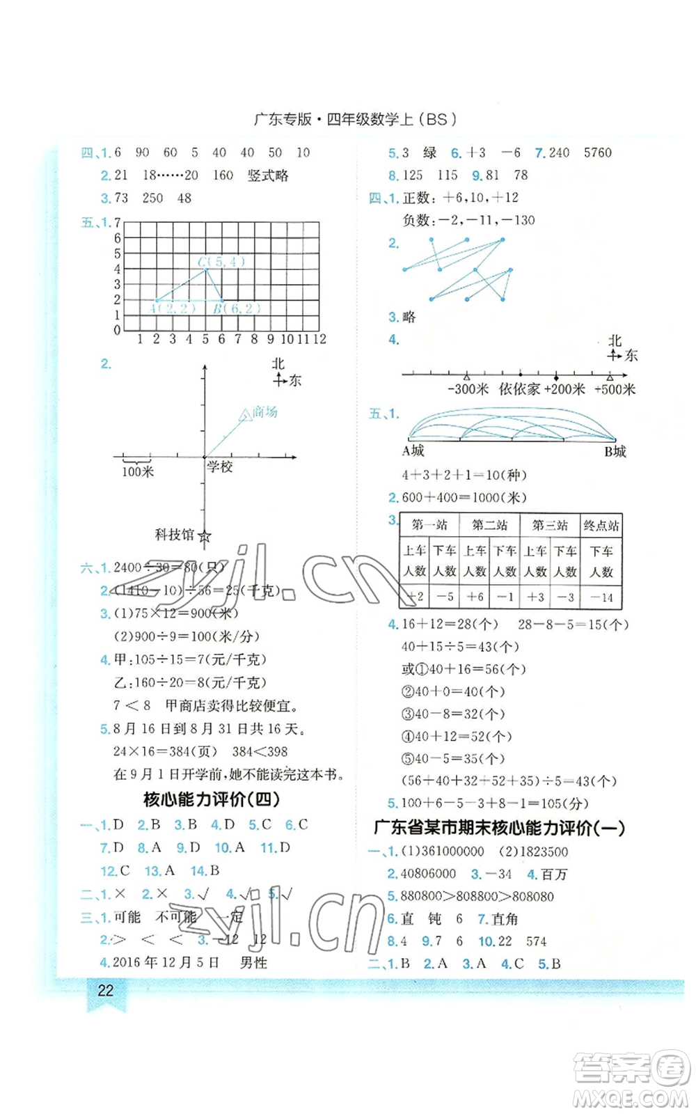 龍門書局2022黃岡小狀元作業(yè)本四年級(jí)上冊(cè)數(shù)學(xué)北師大版廣東專版參考答案