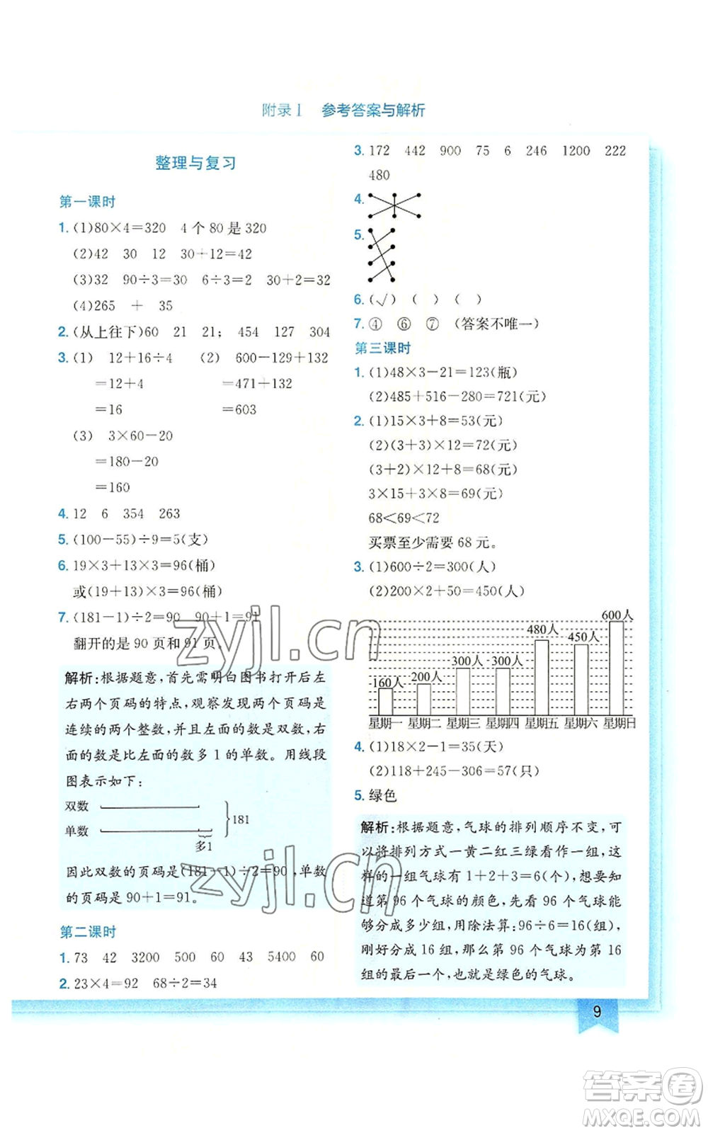 龍門書局2022黃岡小狀元作業(yè)本三年級上冊數(shù)學(xué)北師大版廣東專版參考答案