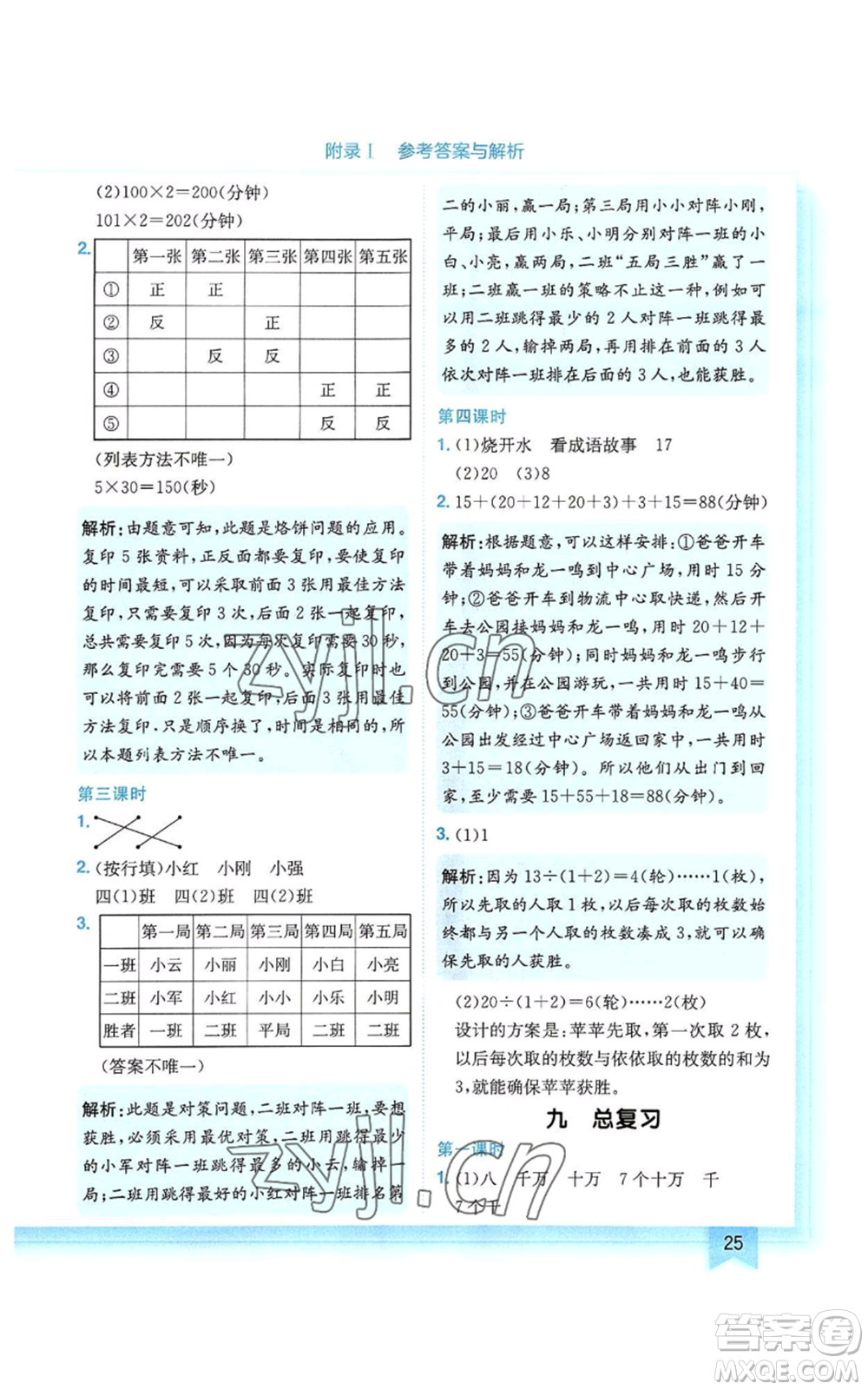 龍門書局2022黃岡小狀元作業(yè)本四年級上冊數(shù)學人教版廣東專版參考答案