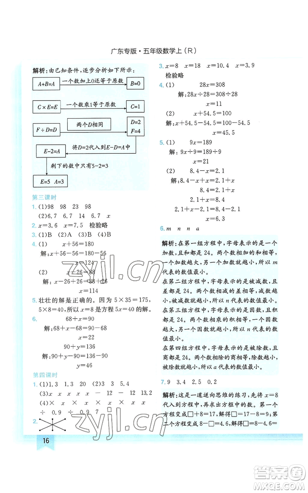 龍門書局2022黃岡小狀元作業(yè)本五年級(jí)上冊(cè)數(shù)學(xué)人教版廣東專版參考答案