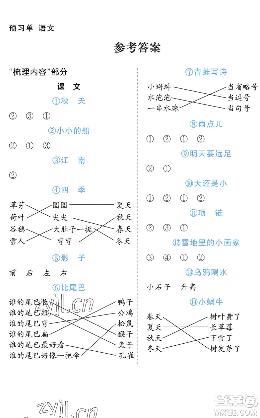 江西教育出版社2022陽(yáng)光同學(xué)課時(shí)優(yōu)化作業(yè)一年級(jí)語(yǔ)文上冊(cè)五四專(zhuān)用答案