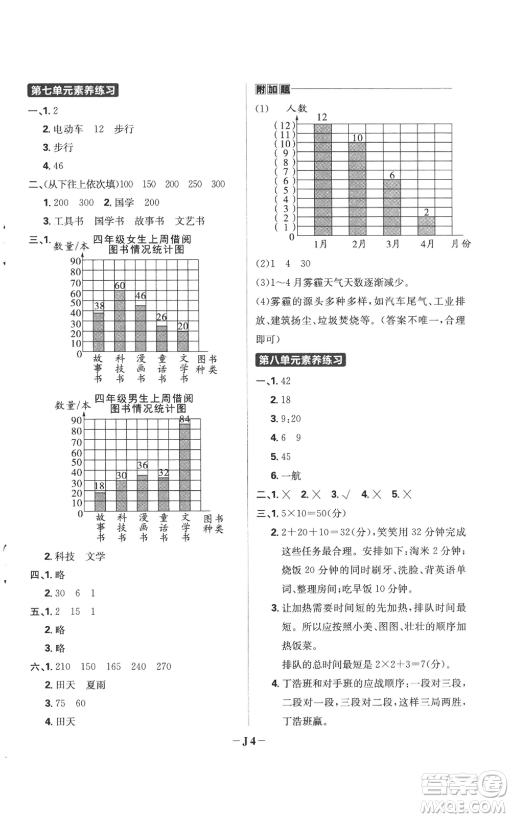 首都師范大學(xué)出版社2022小學(xué)必刷題四年級上冊數(shù)學(xué)人教版參考答案