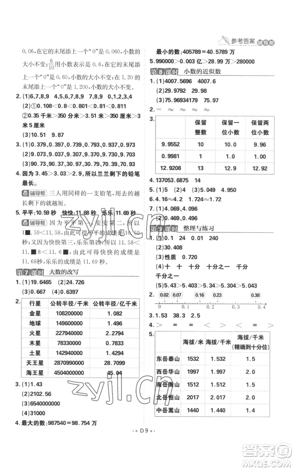 首都師范大學(xué)出版社2022小學(xué)必刷題五年級上冊數(shù)學(xué)蘇教版參考答案