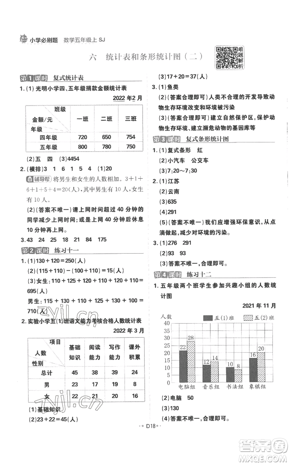 首都師范大學(xué)出版社2022小學(xué)必刷題五年級上冊數(shù)學(xué)蘇教版參考答案