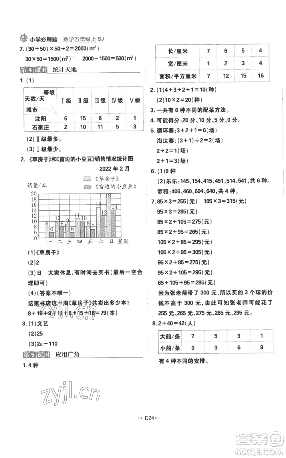 首都師范大學(xué)出版社2022小學(xué)必刷題五年級上冊數(shù)學(xué)蘇教版參考答案