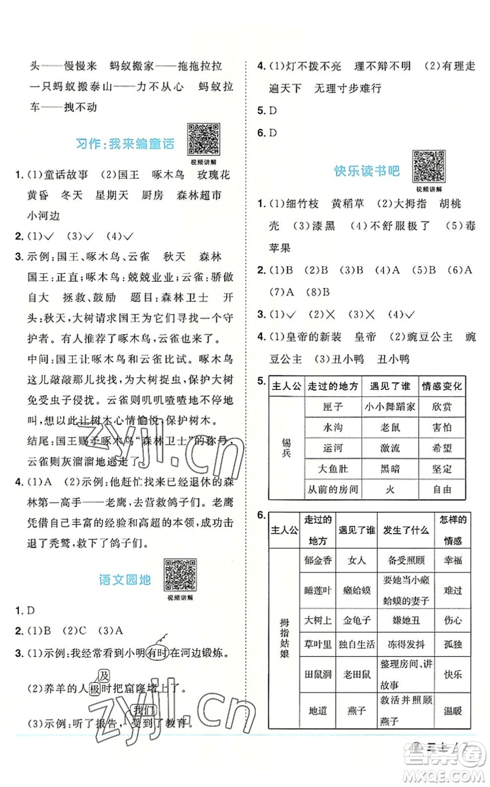 福建少年兒童出版社2022陽光同學課時優(yōu)化作業(yè)三年級語文上冊福建專版答案