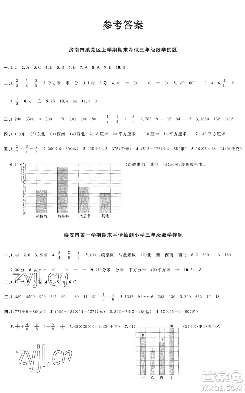 江西教育出版社2022陽光同學(xué)課時優(yōu)化作業(yè)三年級數(shù)學(xué)上冊QD青島版五四專用答案