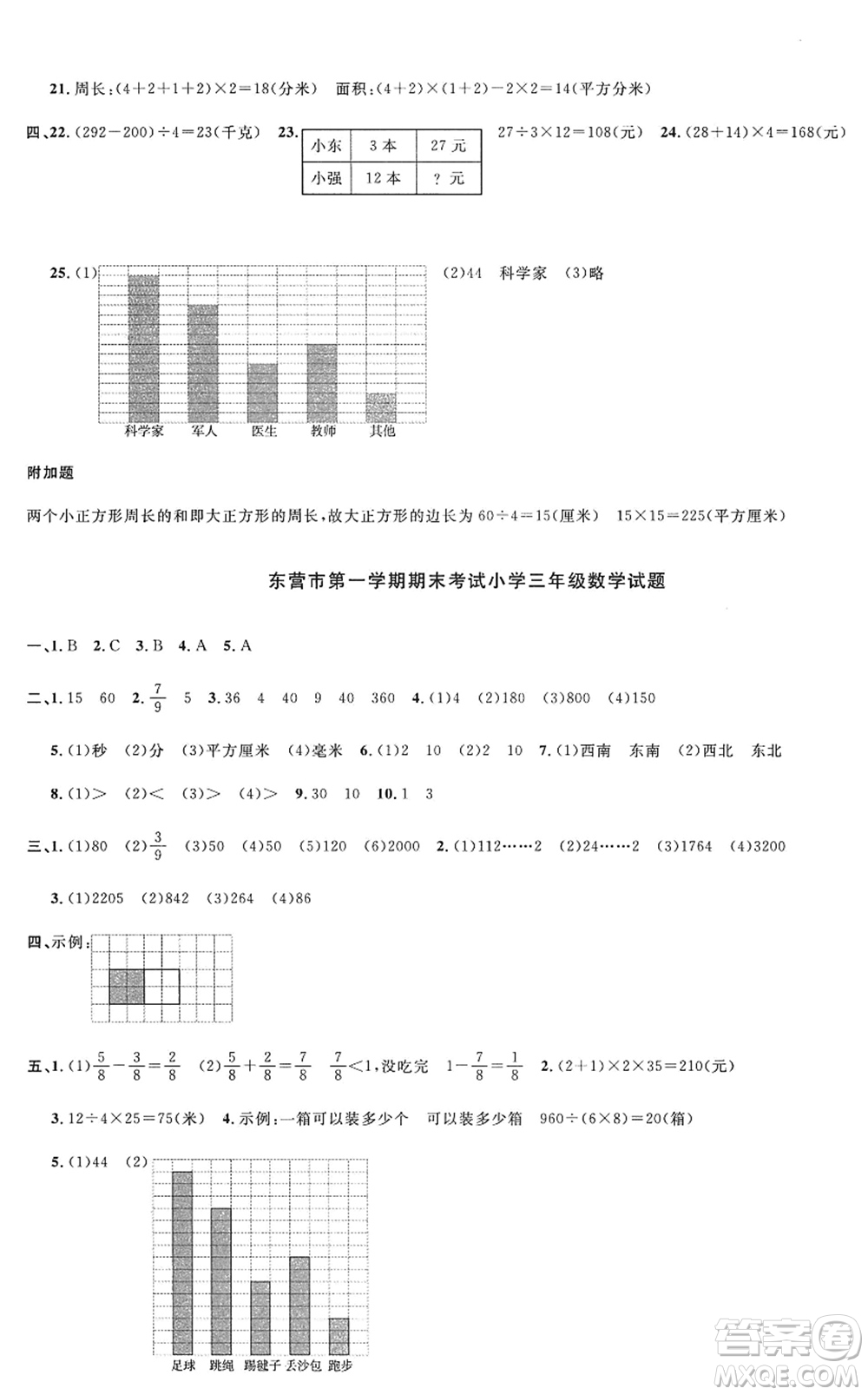 江西教育出版社2022陽光同學(xué)課時優(yōu)化作業(yè)三年級數(shù)學(xué)上冊QD青島版五四專用答案