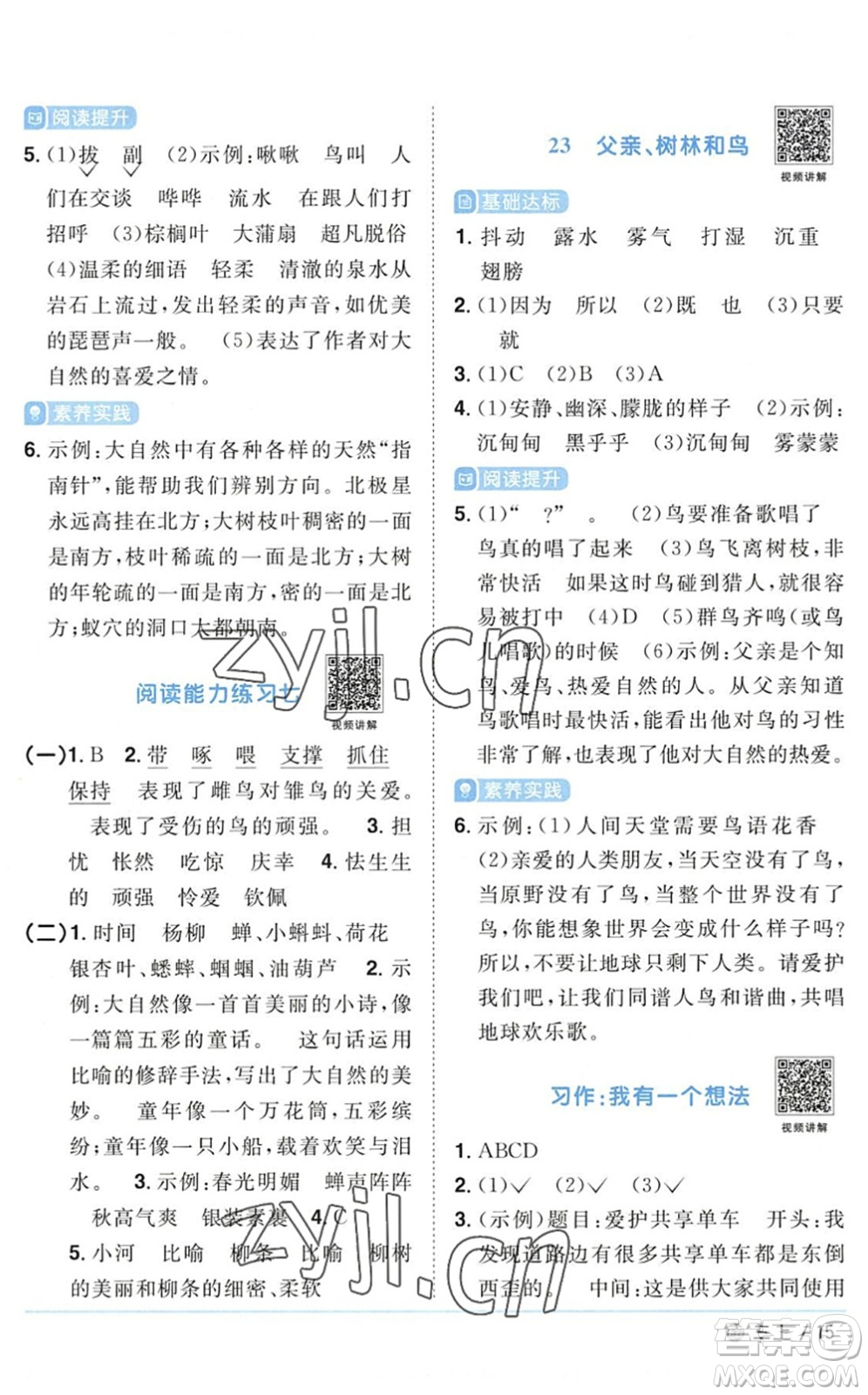 江西教育出版社2022陽(yáng)光同學(xué)課時(shí)優(yōu)化作業(yè)三年級(jí)語(yǔ)文上冊(cè)五四專(zhuān)用答案