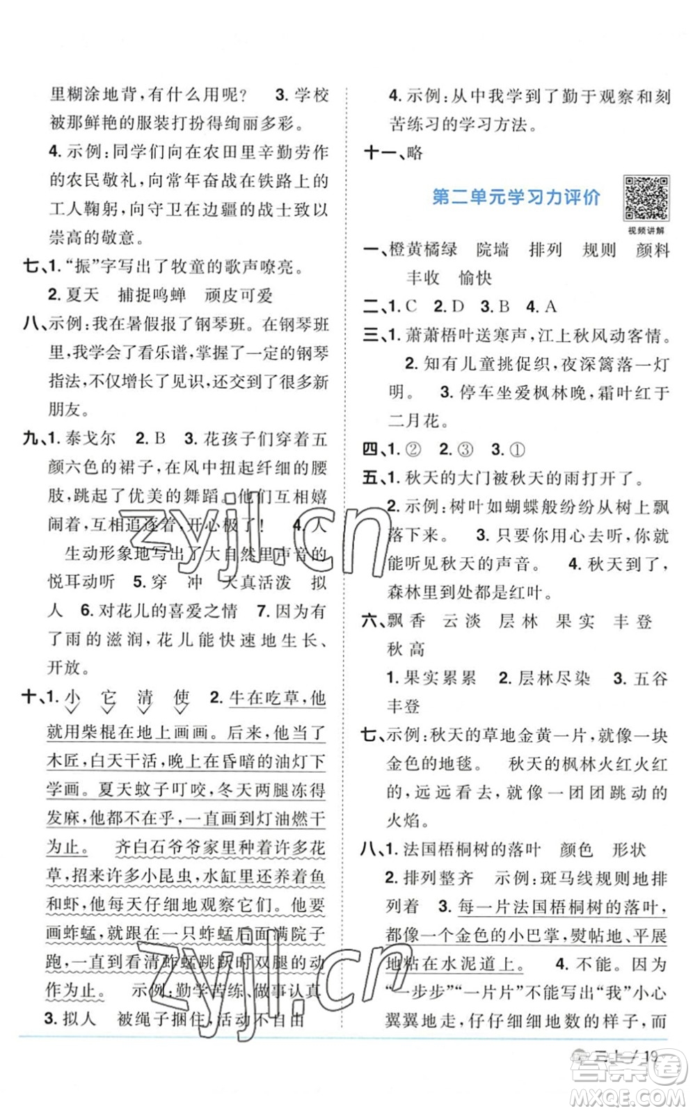 江西教育出版社2022陽(yáng)光同學(xué)課時(shí)優(yōu)化作業(yè)三年級(jí)語(yǔ)文上冊(cè)五四專(zhuān)用答案