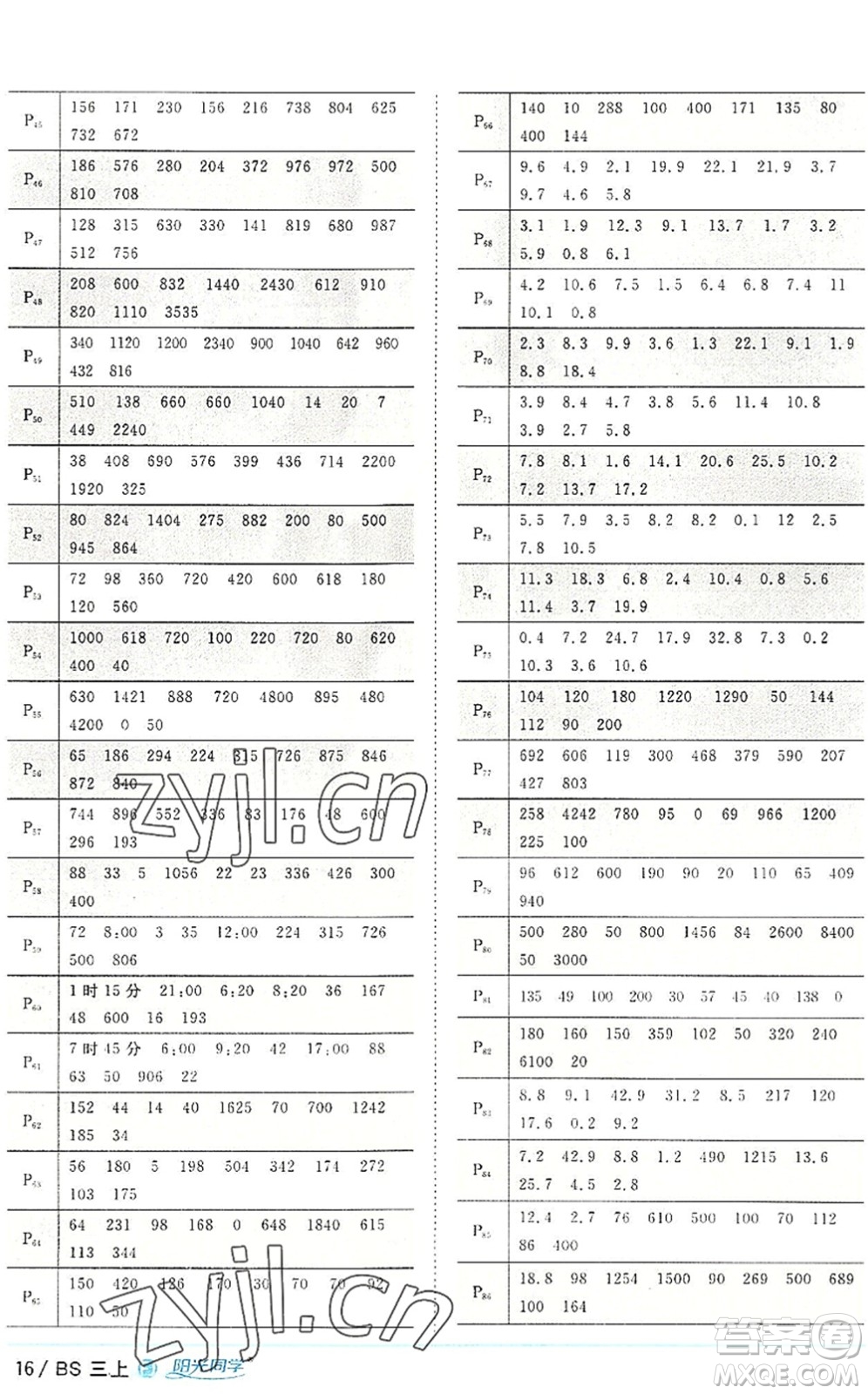 江西教育出版社2022陽(yáng)光同學(xué)課時(shí)優(yōu)化作業(yè)三年級(jí)數(shù)學(xué)上冊(cè)BS北師版福建專(zhuān)版答案